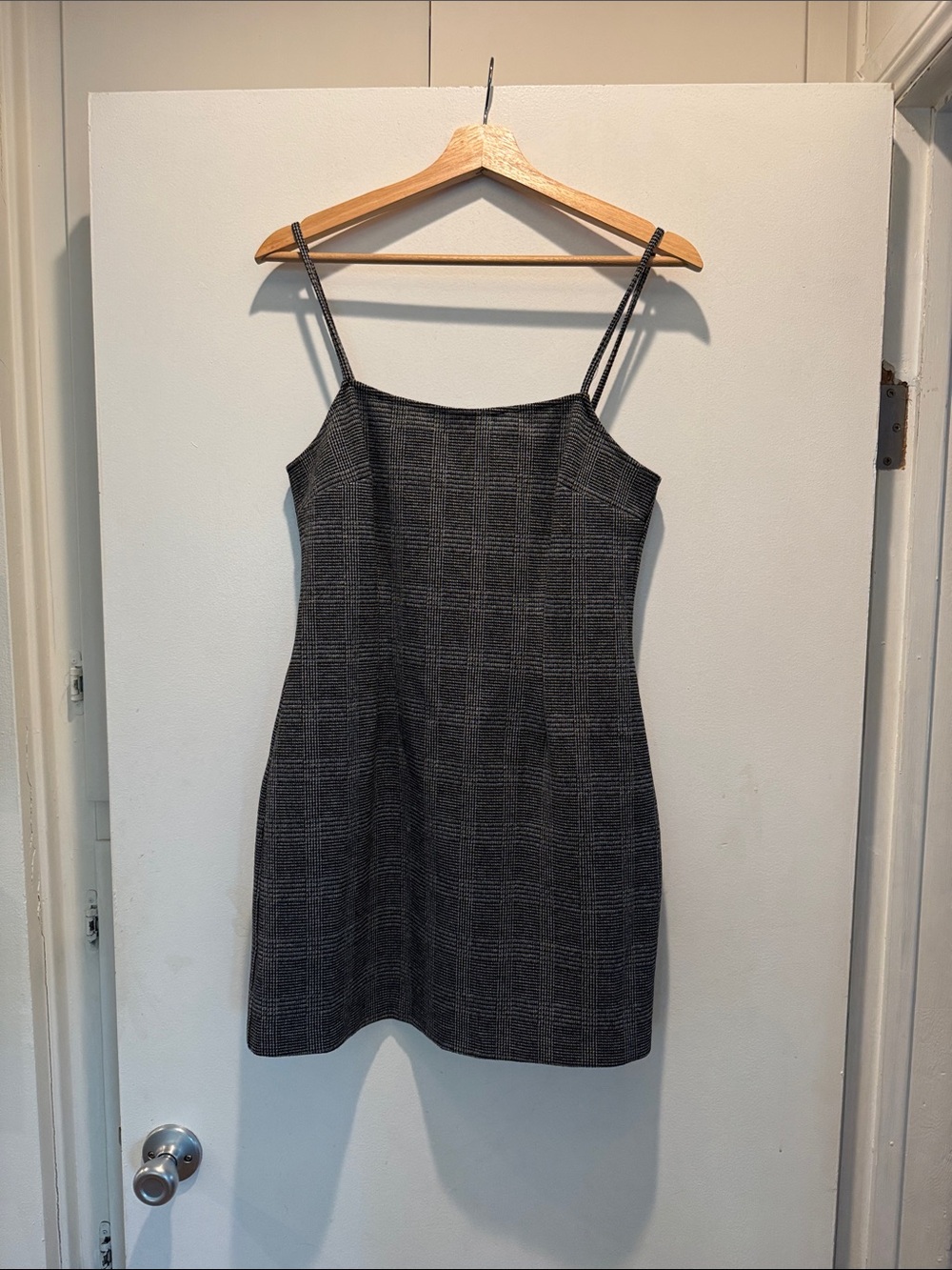 SAYLOR Black & Gray Plaid Slip Mini Dress